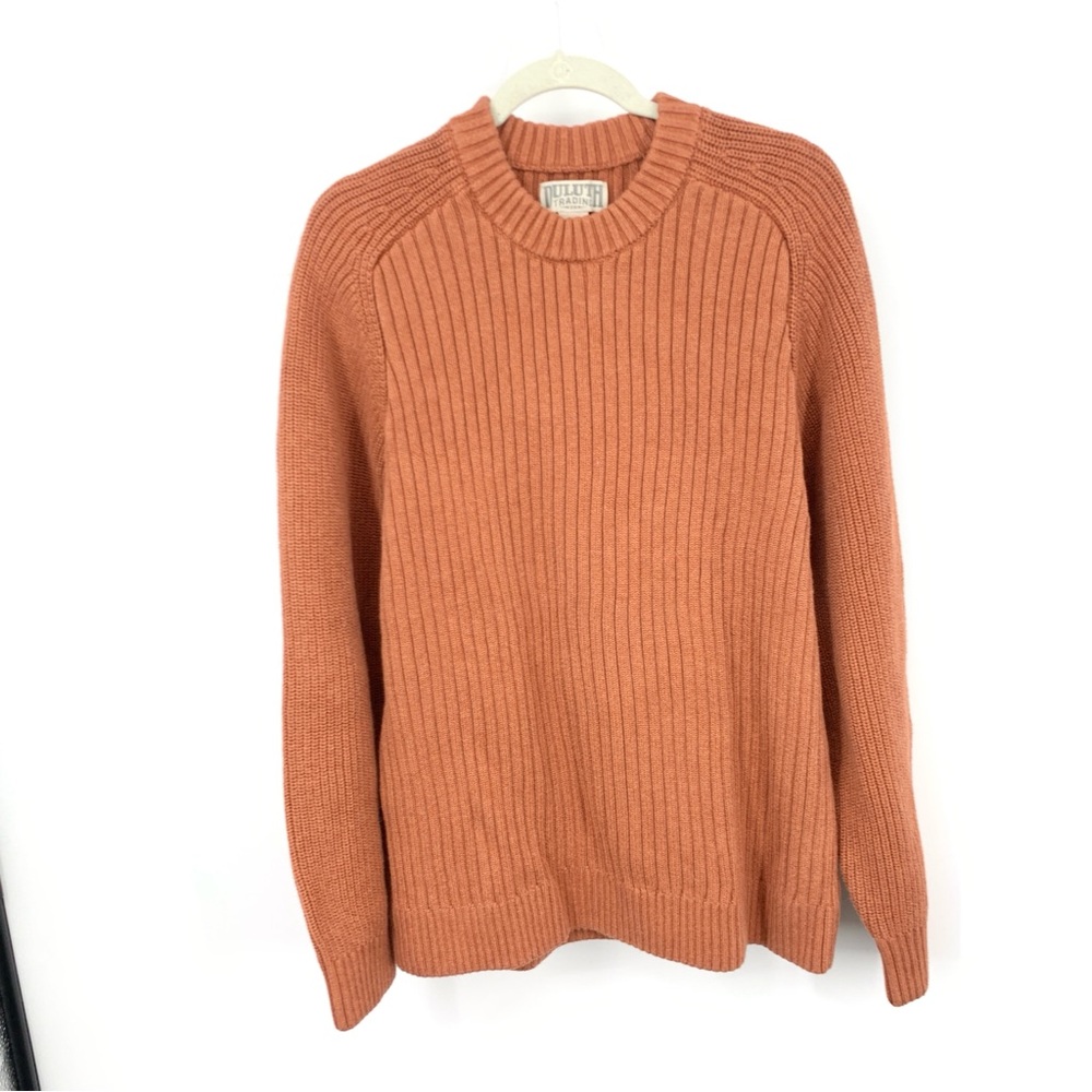 Duluth Trading Men Size XL Sweater Orange Crew Pullover Top Ribbed Knit Cotton